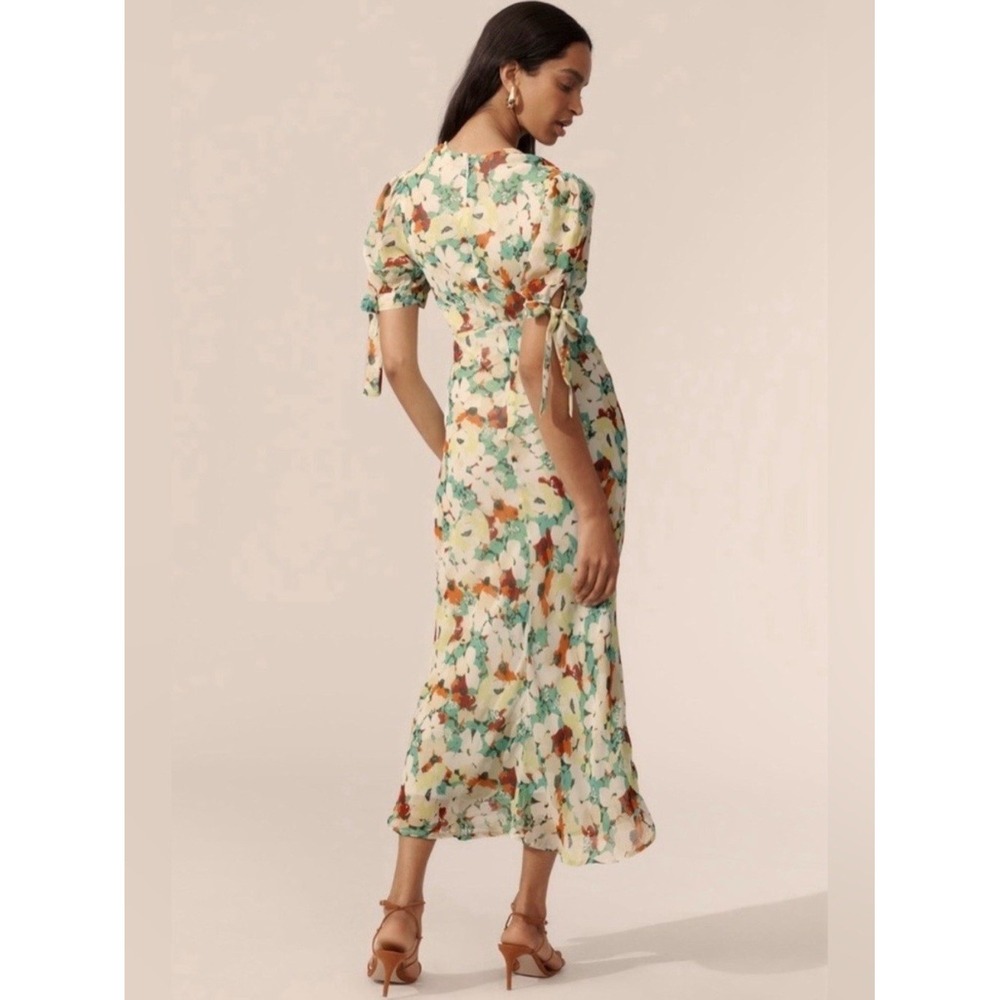 Anthropologie Short-Sleeve Floral V-Neck Slip Midi Dress Size 1X Colorful Sexy - Picture 4 of 10